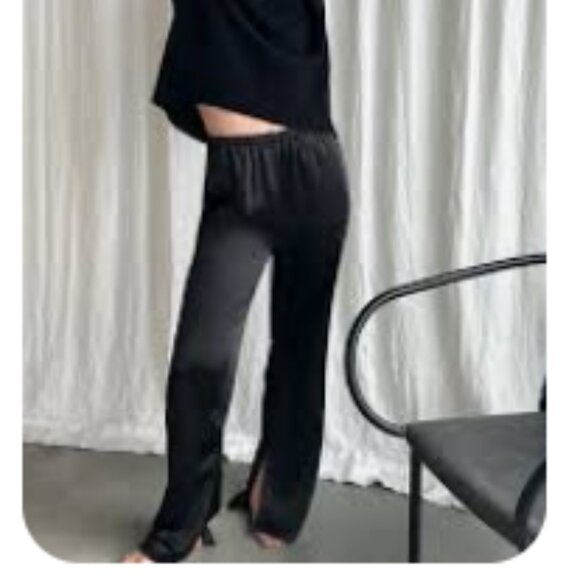 OAK & FORT BLACK SATIN PANTS WITH FRONT SLITS Small - Picture 11 of 11